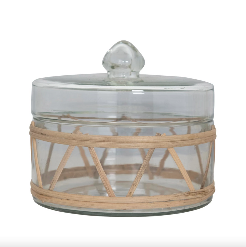 Round Rattan Glass Jar